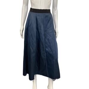 DOROTHEE SCHUMACHER Green Blue Satin Frayed Hem Midi Skirt Size XL